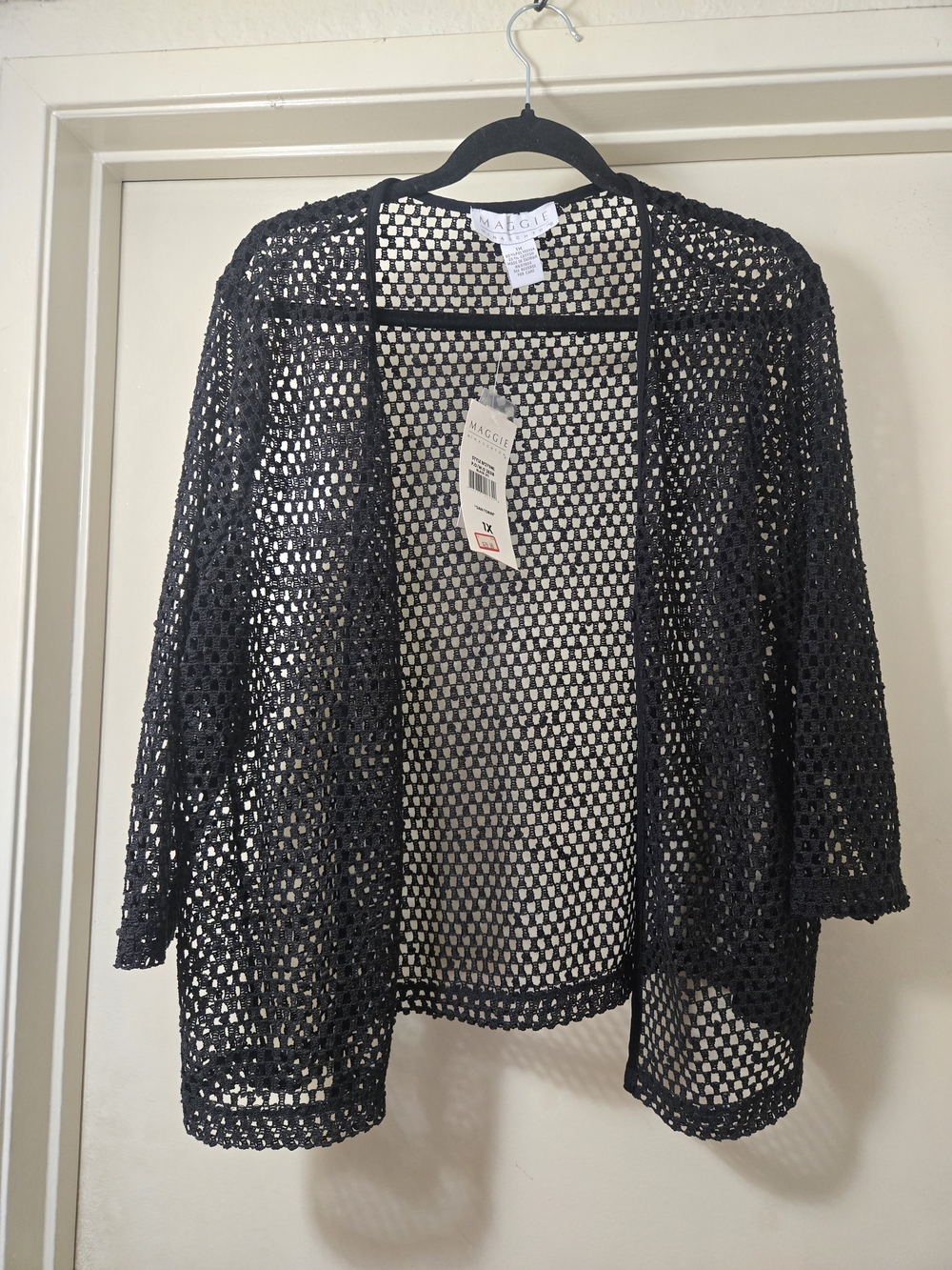 MAGGIE Black Open-Weave Women's Cardigan Size 1X